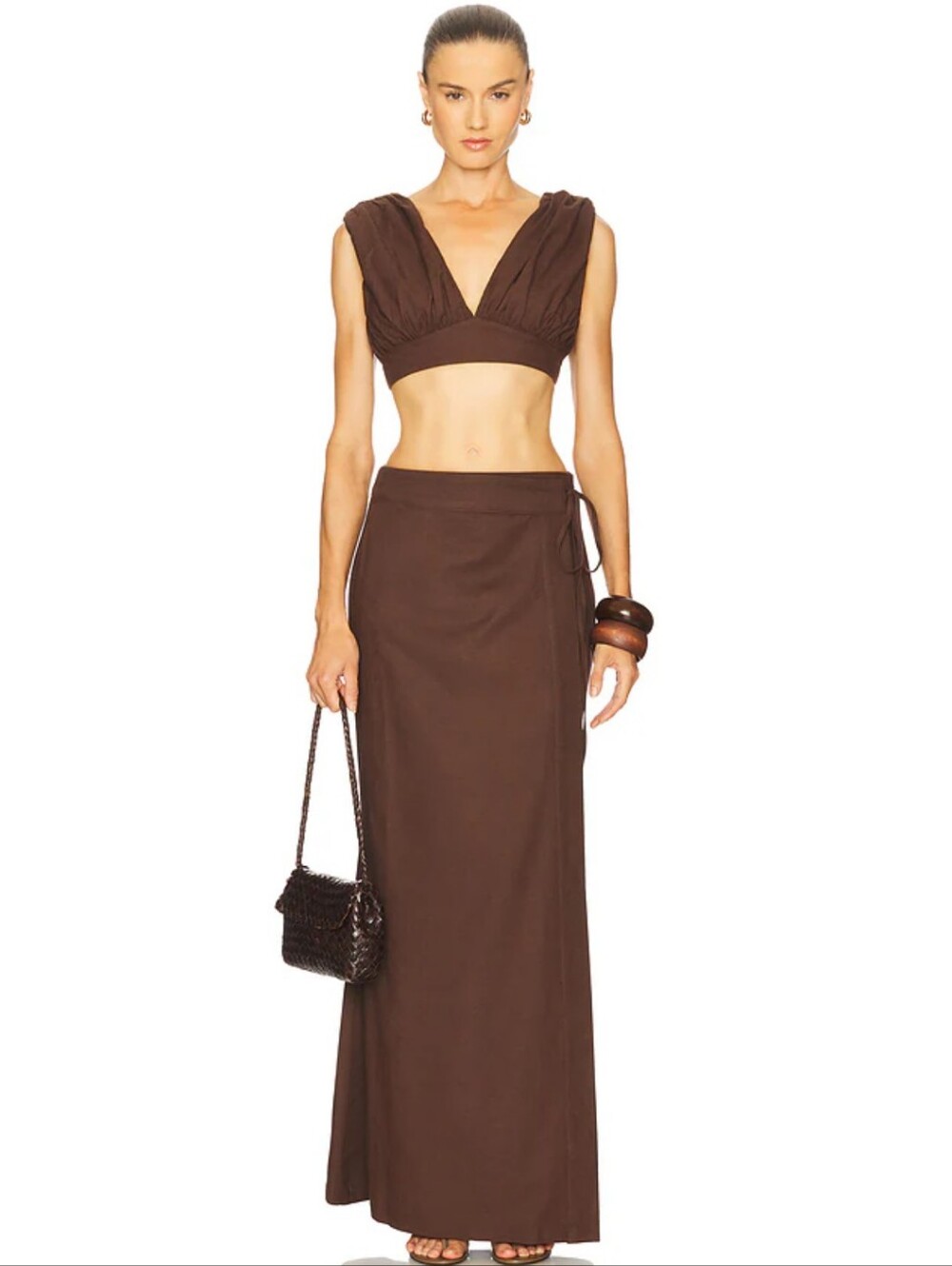 Callen Side Tie Maxi Skirt Large Chocolate